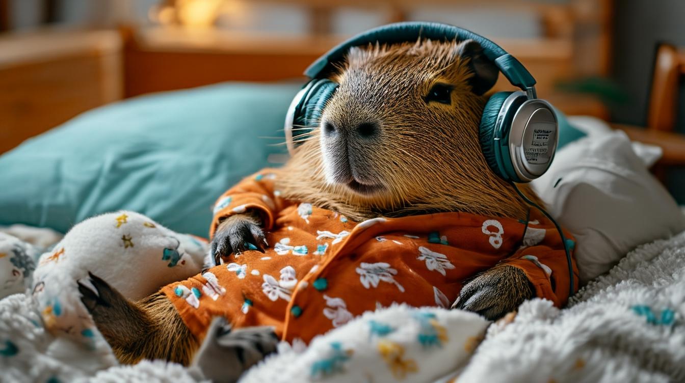 Capybara with headphones