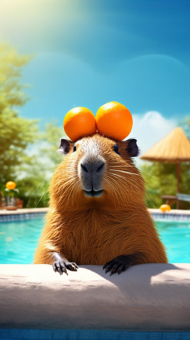 Poolside capybara scene