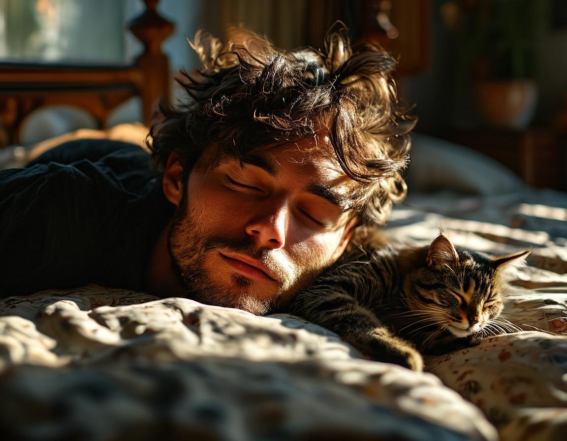 Cat sleeping on face