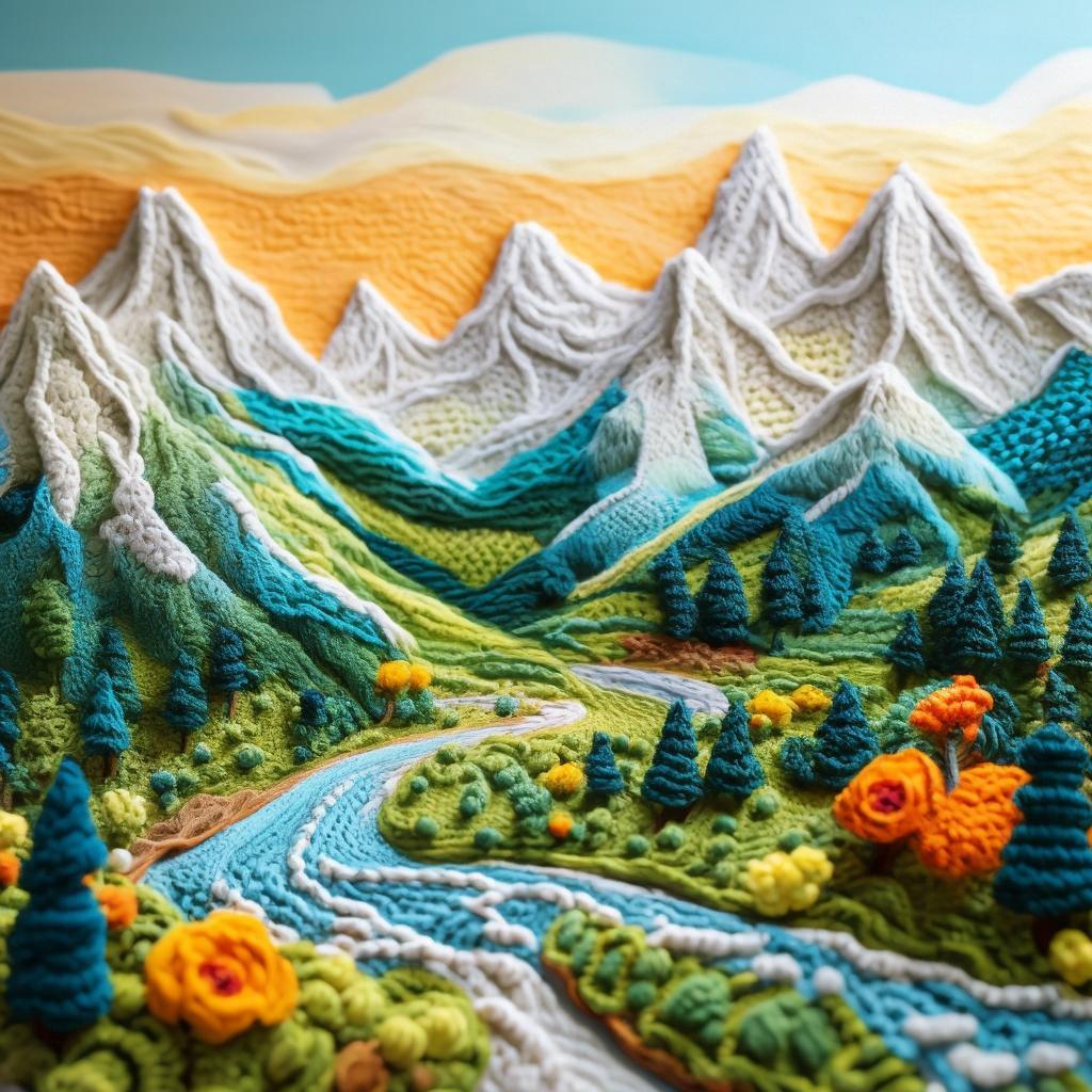 Crochet alpine landscape diorama