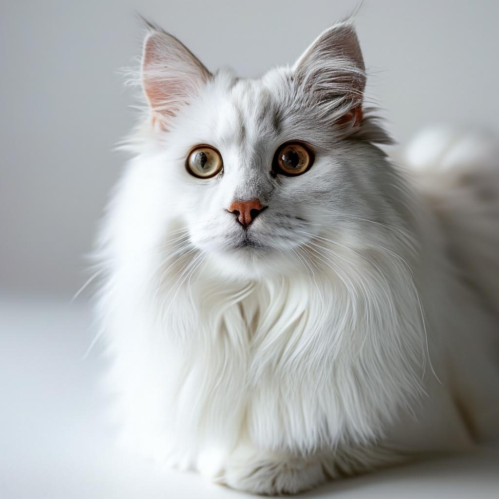 High-key white cat studio portrait