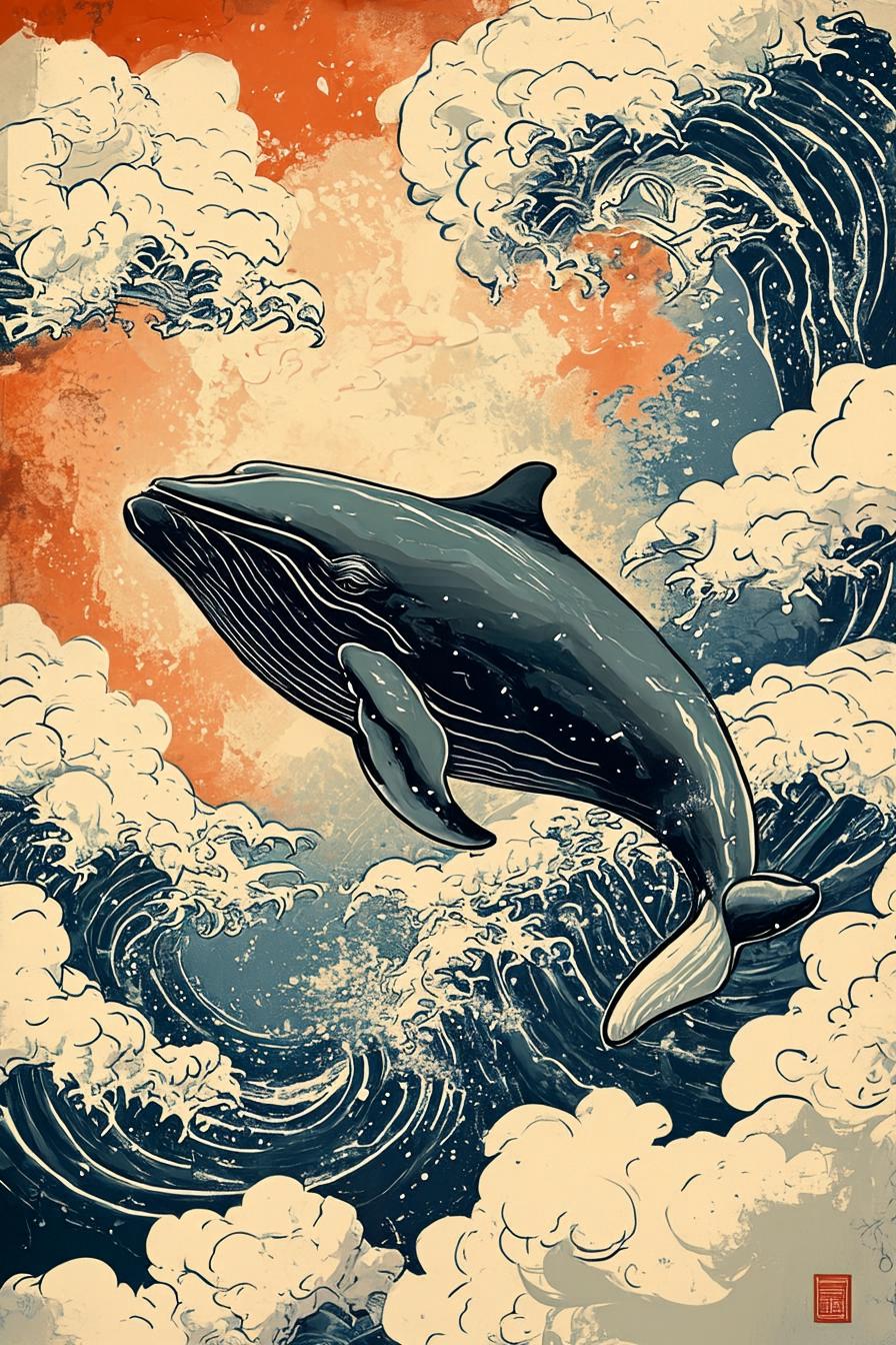 Ukiyo-e whale illustration