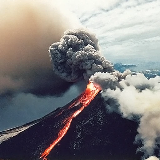 PixelDiT2 sample, ImageNet class: volcano